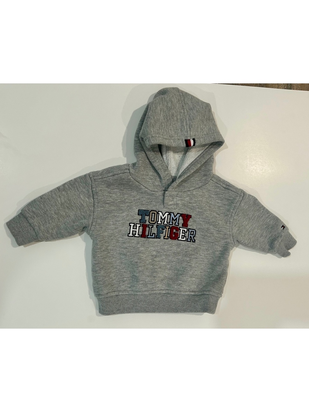 Tommy Hilfiger Baby Hoodie Sweatshirt, Size 3-6 Months, Gray with Logo Embroider